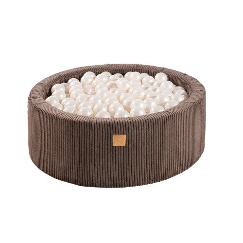 MeowBaby Ballenbak Bruin Rib - Wit gevuld met 200 zachte ballen, veilig speelplezier voor kinderen