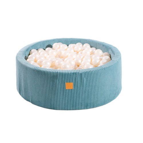 MeowBaby Ballenbak Blauw Rib Parelmoer met 200 zachte speelballen voor kinderen