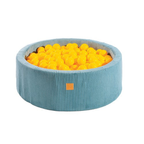 MeowBaby Ballenbak Blauw Rib met gele ballen, zacht en veilig voor kinderen