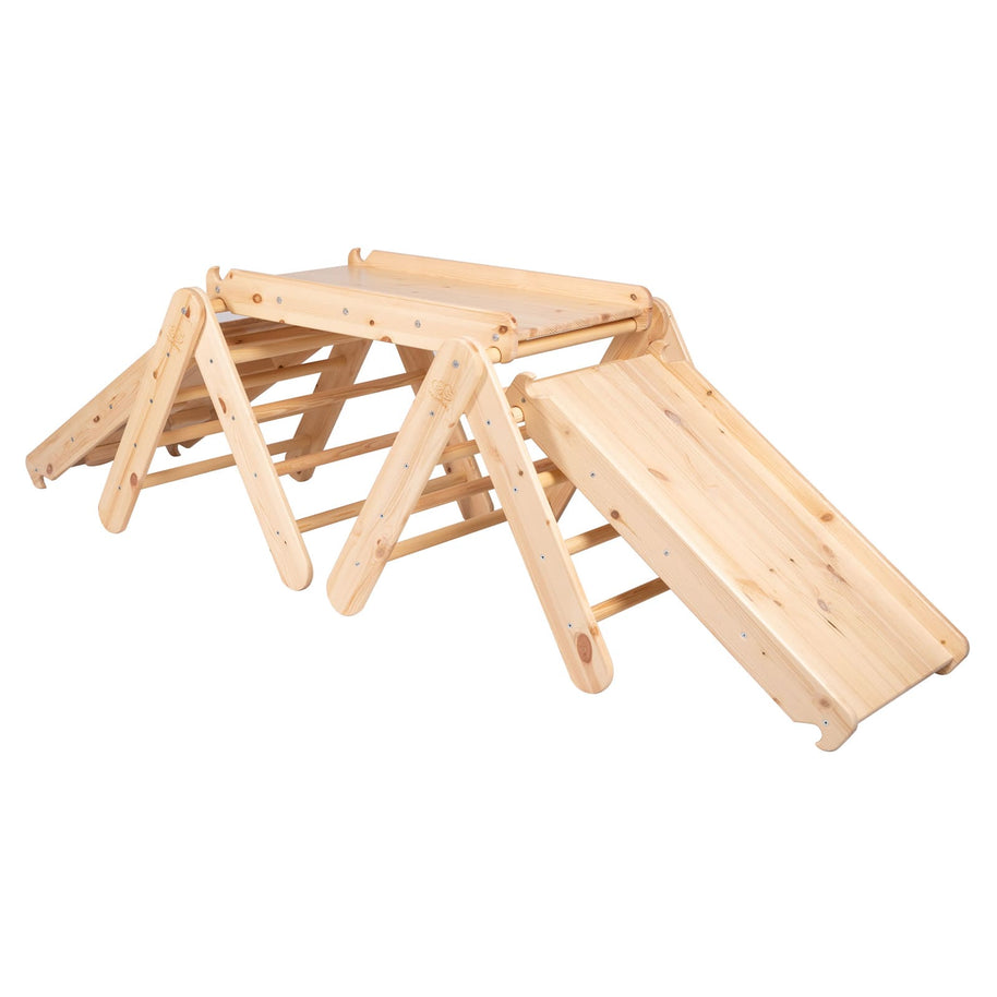 MeowBaby Houten Klimrek met glijbaan en klimset in naturel hout voor peuterspeelplezier