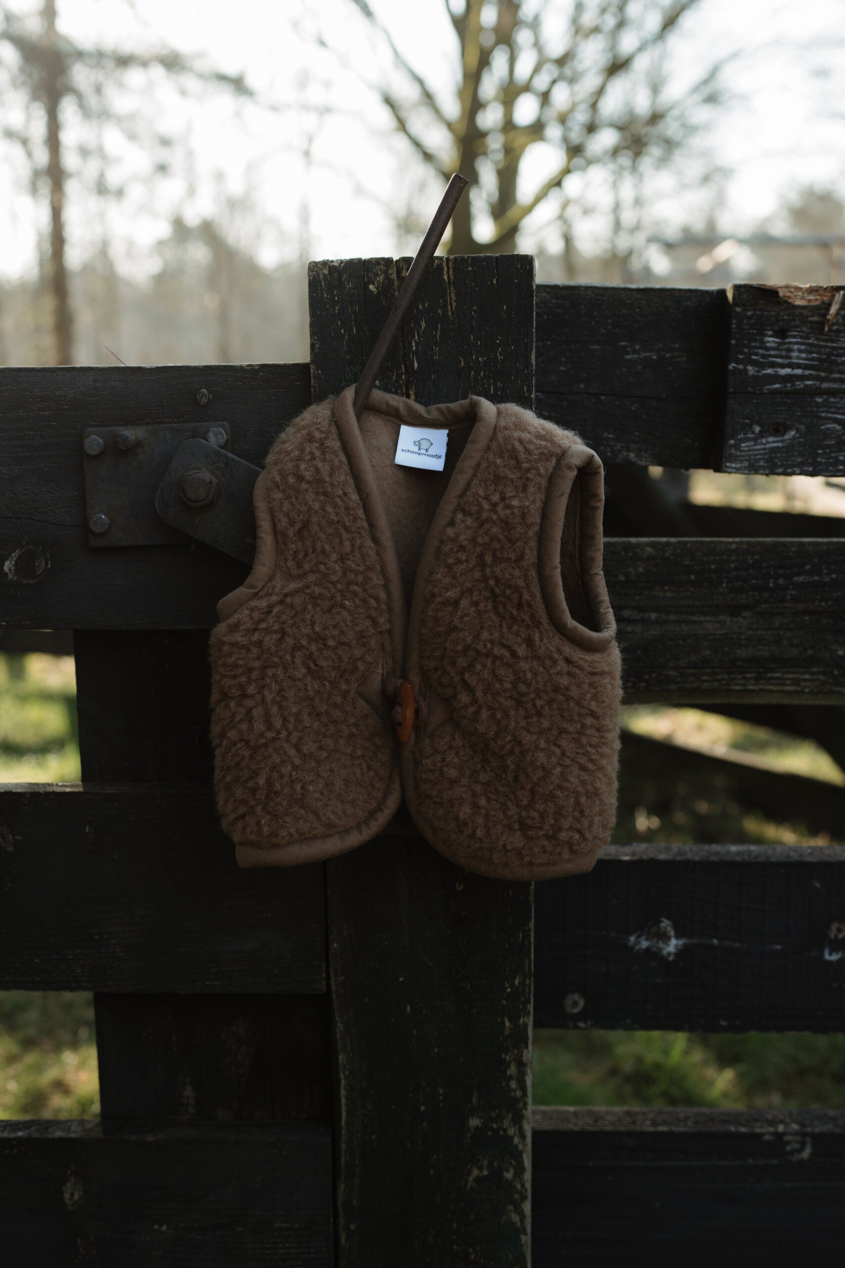 Merino wollen bodywarmer kind - Donkerbruin