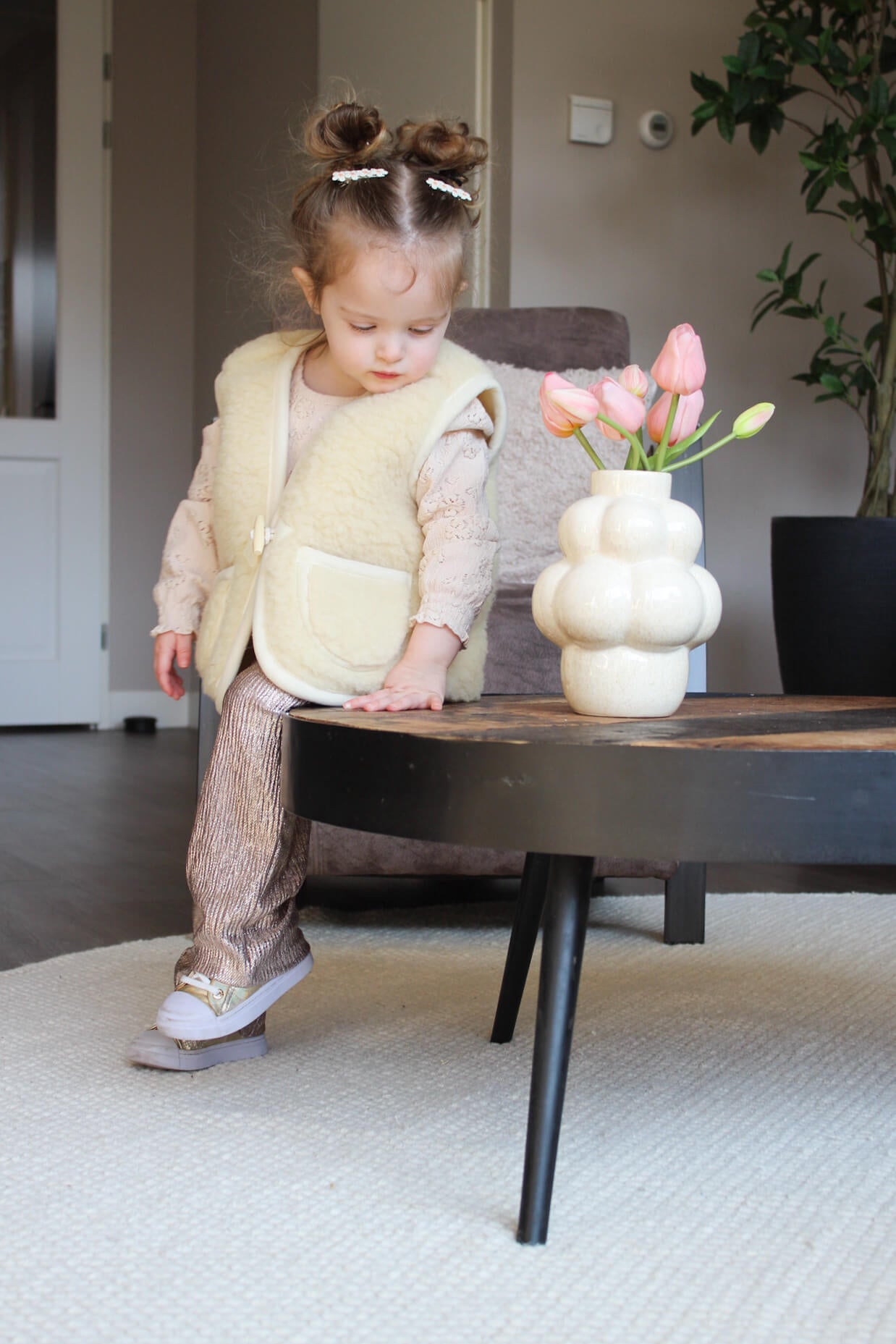 Merino wollen bodywarmer kind - Beige