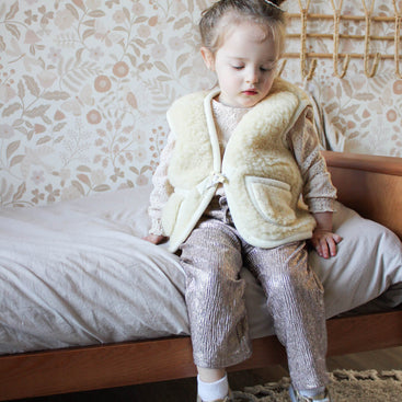 Merino wollen bodywarmer kind - Beige