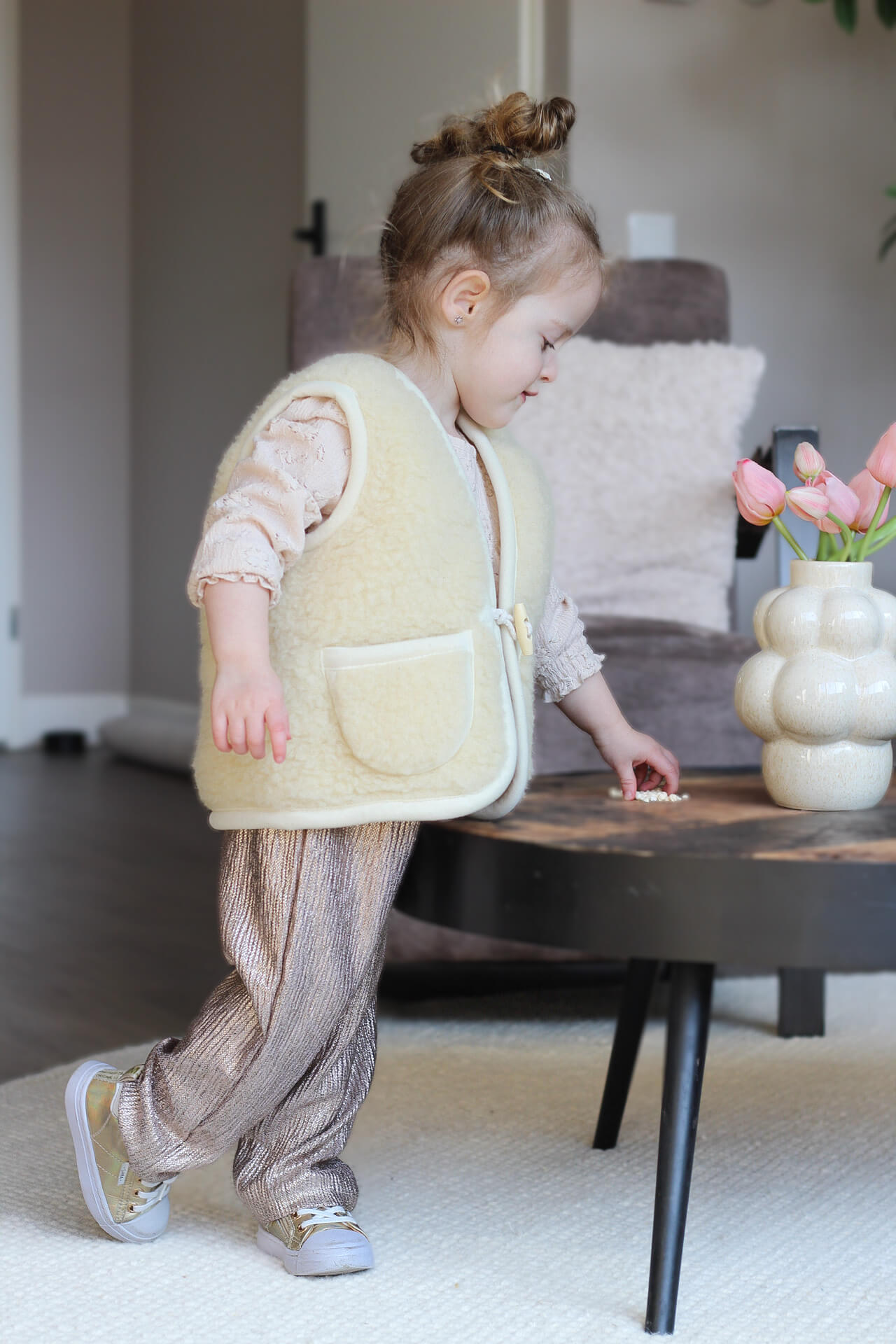 Merino wollen bodywarmer kind - Beige