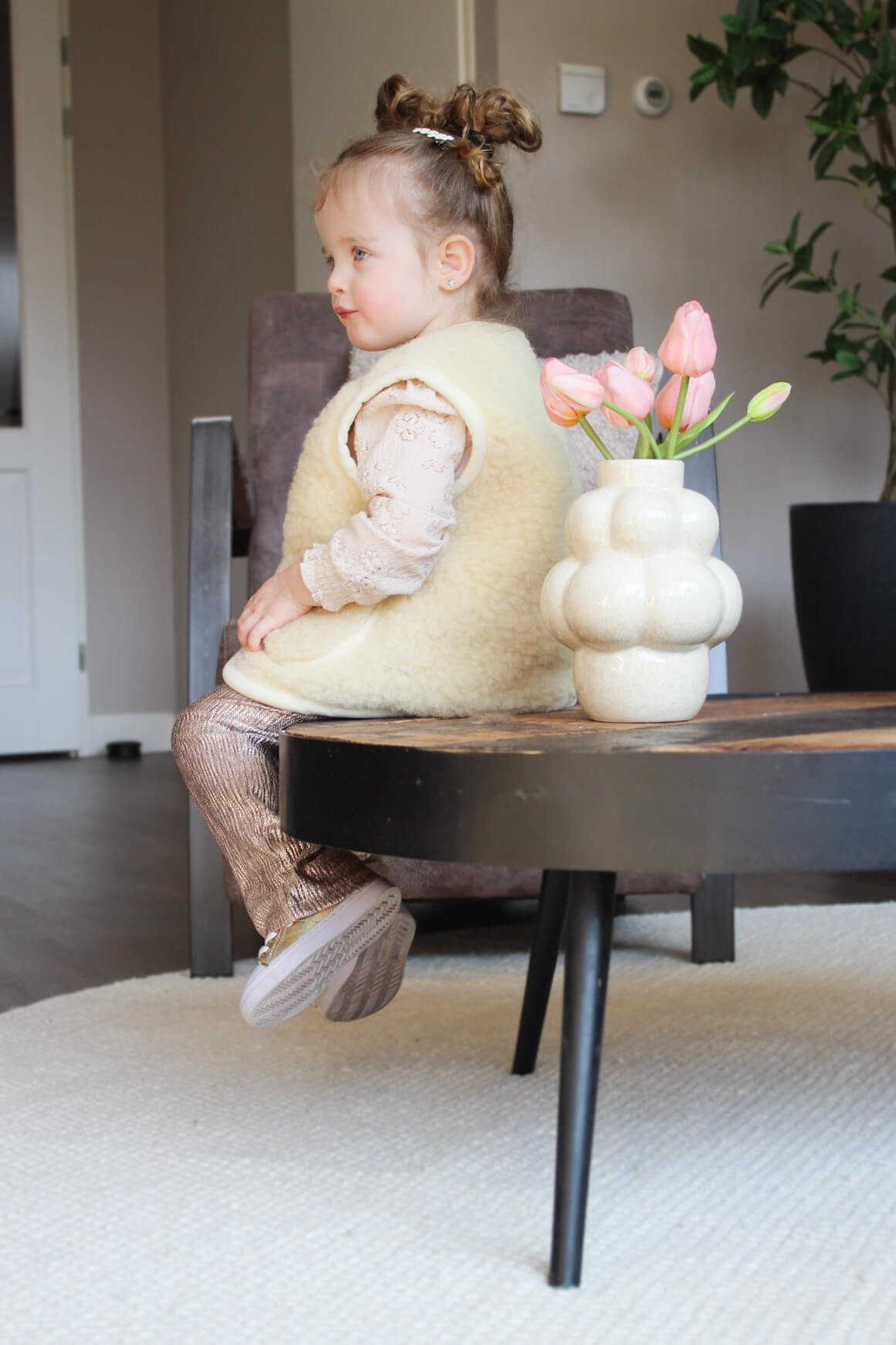 Merino wollen bodywarmer kind - Beige