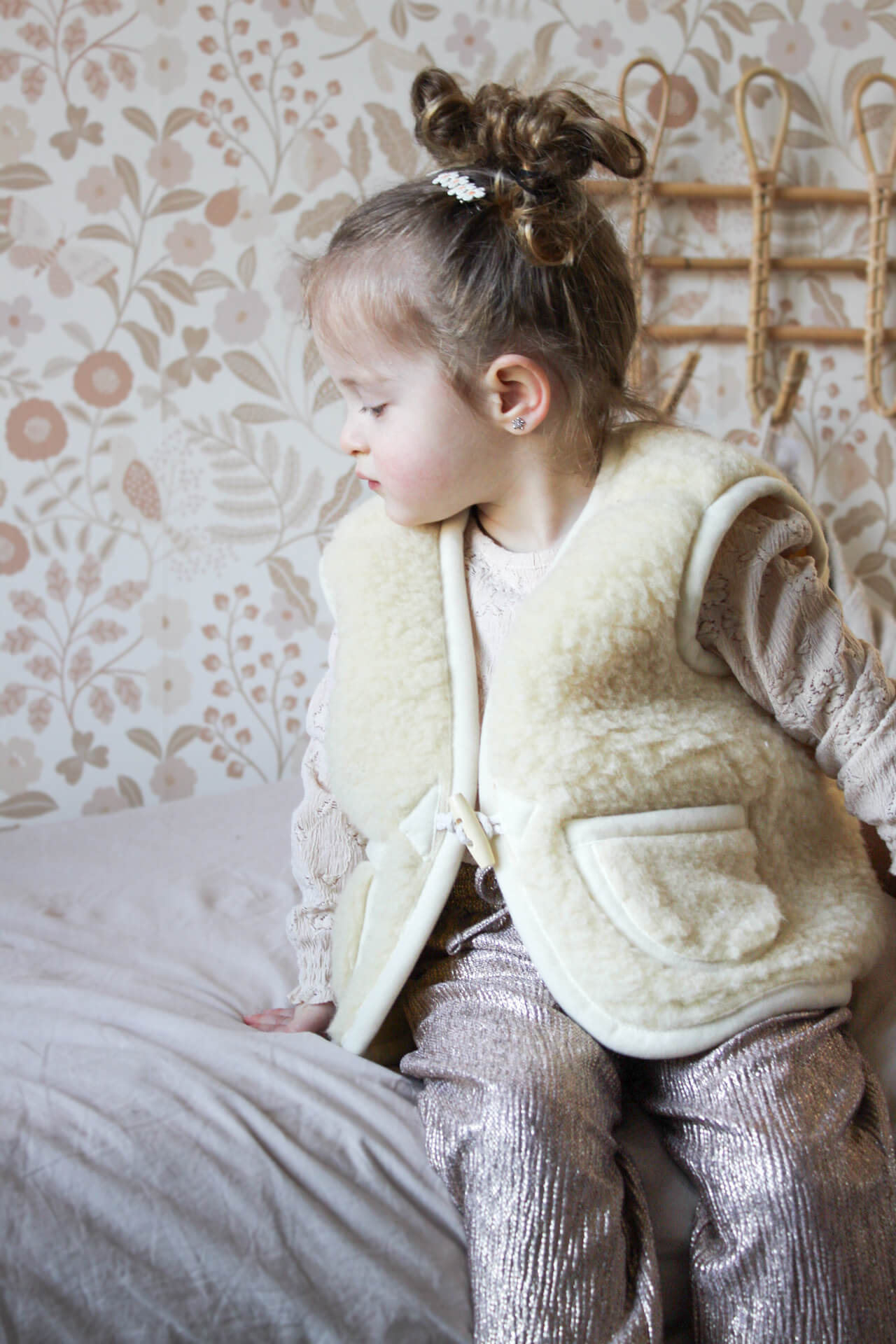 Merino wollen bodywarmer kind - Beige