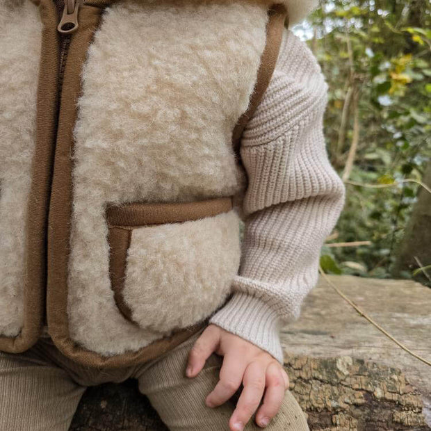 Merino wollen bodywarmer met capuchon kind