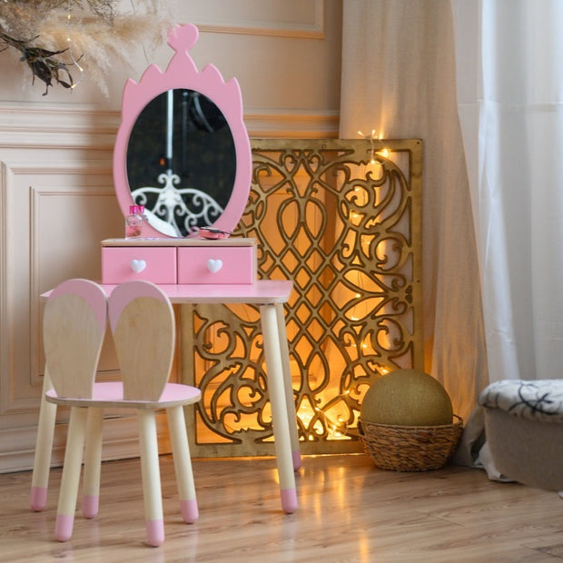 Make-up tafel incl stoel en spiegel - Roze