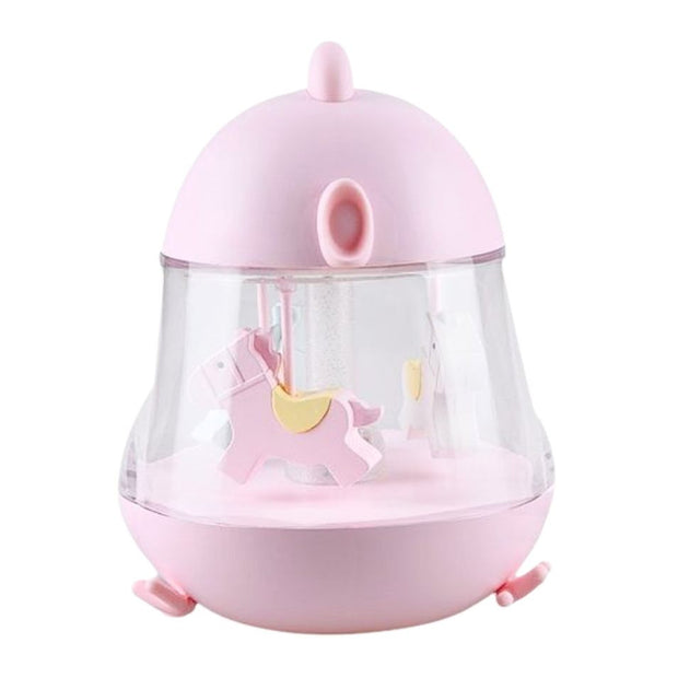 Rabbit & Friends Nachtlampje Carousel en Muziek roze met draaiende paardjes en licht