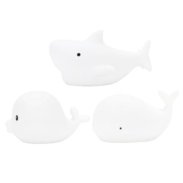 Rabbit & Friends set van 3 waterdichte mini siliconen lampjes vorm van haai, walvis en dolfijn