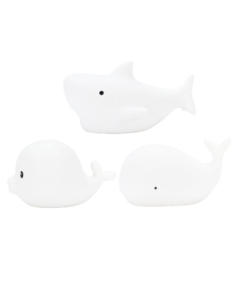 Rabbit & Friends set van 3 waterdichte mini siliconen lampjes vorm van haai, walvis en dolfijn