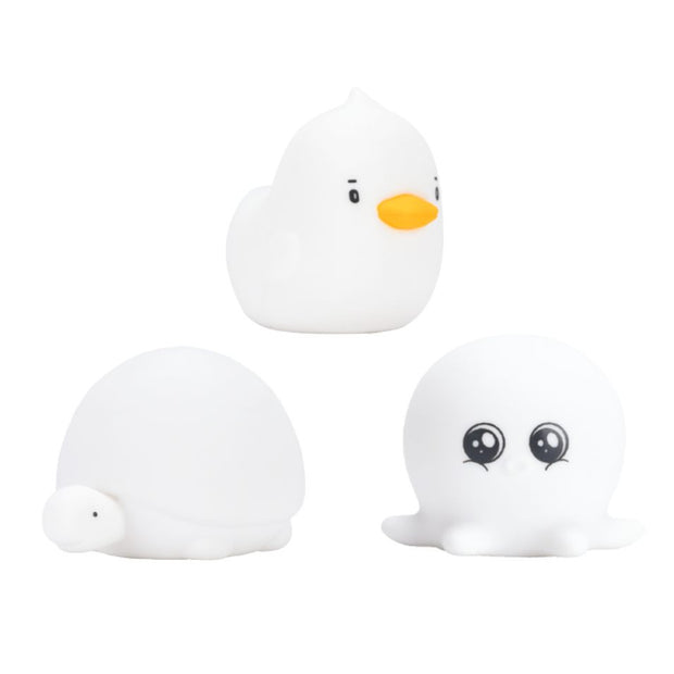 Rabbit & Friends Waterdichte Set van 3 Mini Siliconen Lampjes in vormen van eend, schildpad en octopus