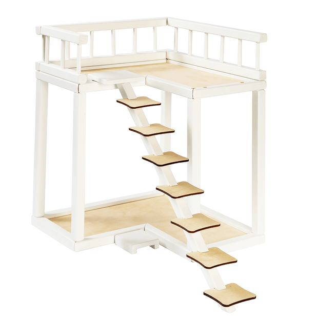 Roosi Poppenhuis Balkon - Wit houten uitbreiding met trap voor creatief poppenspel