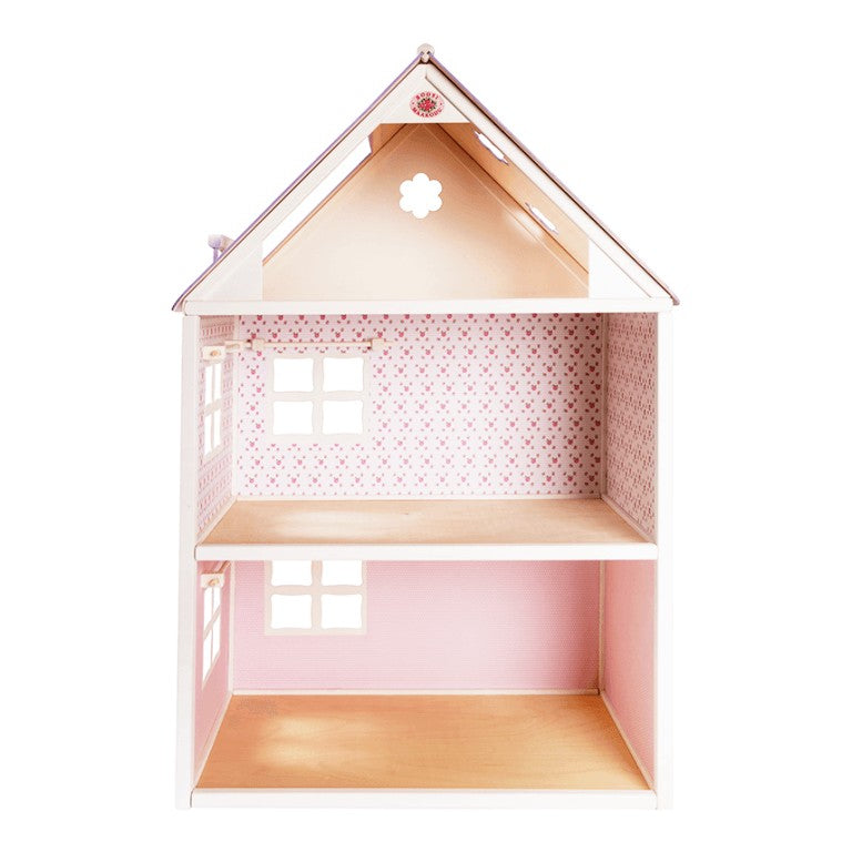 Roosi Poppenhuis City Wit met twee verdiepingen en stijlvol roze interieur voor creatief spelen.