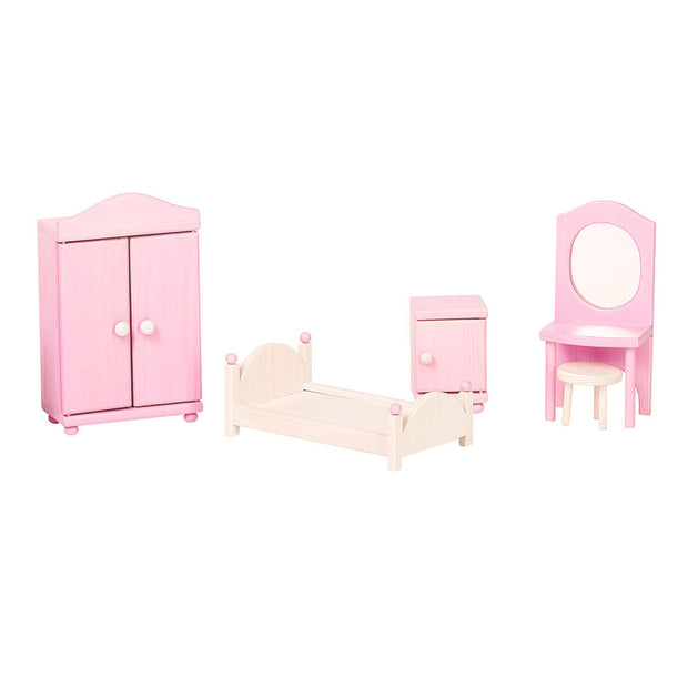 Roosi Poppenhuis Slaapkamer Meubels roze wit houten bed kast nachtkastje kaptafel set