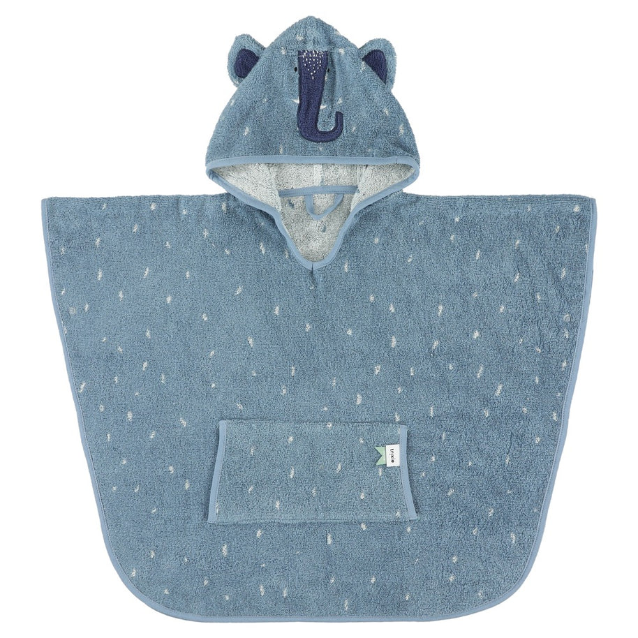 Bad Poncho - Mrs. Elephant kinderponcho met capuchon en olifantenmotief in blauw