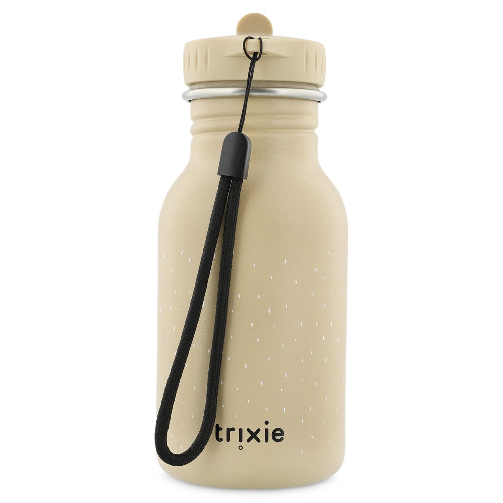 Drinkfles Mr. Dog - 350 ml beige met zwart draagkoord en kleine witte stippen
