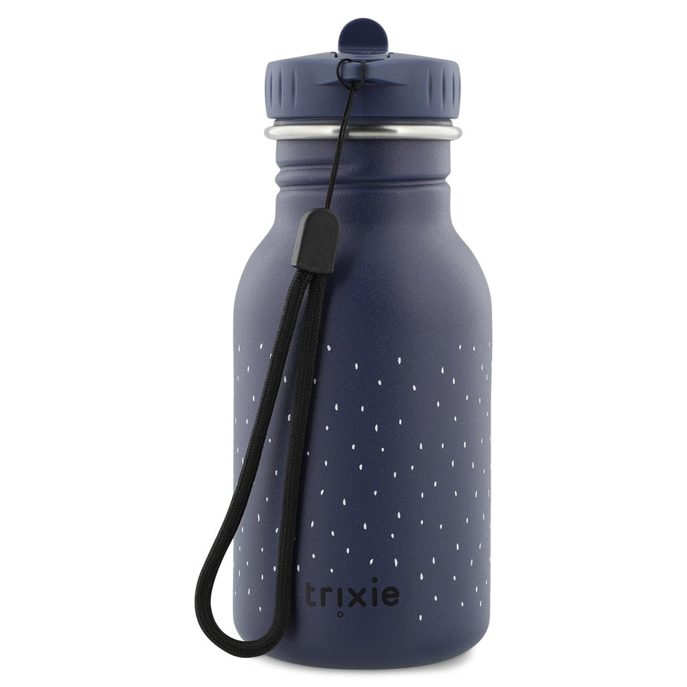 Drinkfles Mr. Penguin - 350 ml in donkerblauw met draagkoord en kleine witte stippen