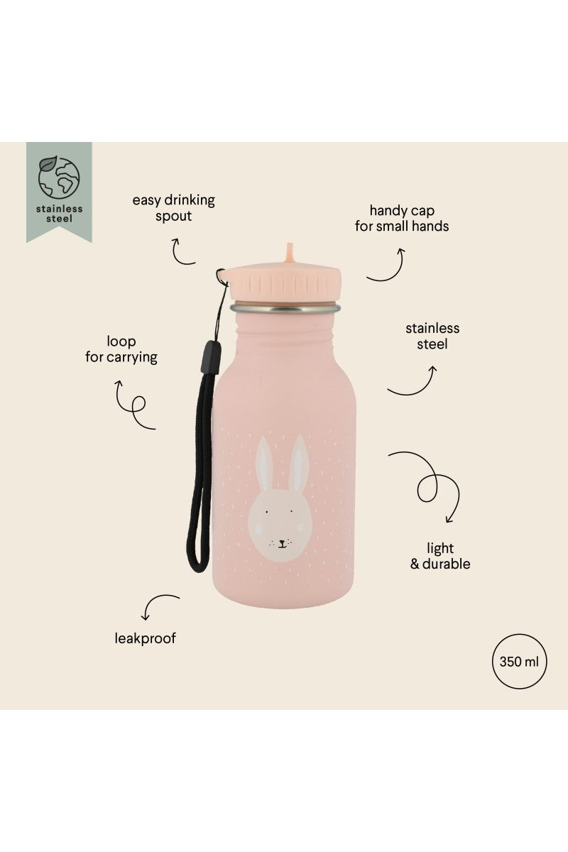 Drinkfles Mrs. Bunny - 350 ml roze fles met konijn design en handige draaglus