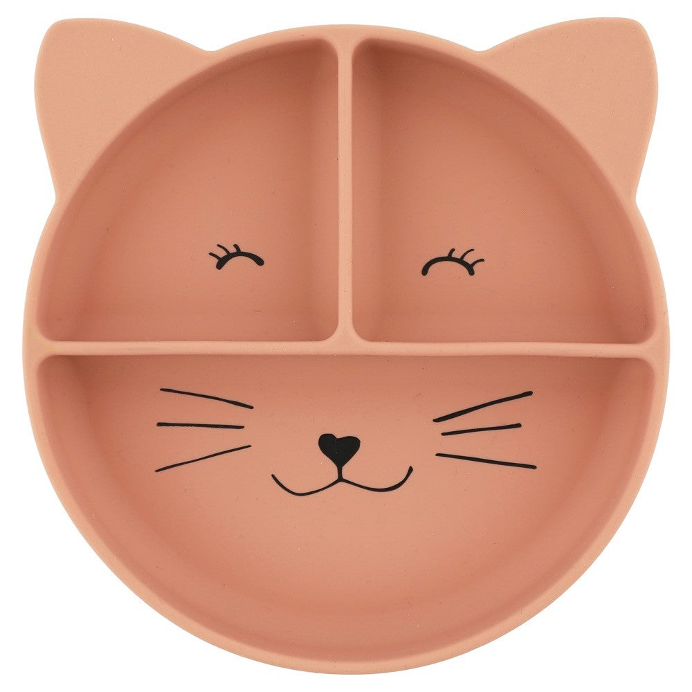 Trixie Siliconen Verdeel Bord Mrs Cat met drie vakken en zuignap in vrolijk katten ontwerp