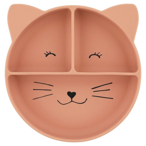 Trixie Siliconen Verdeel Bord Mrs Cat met drie vakken en zuignap in vrolijk katten ontwerp