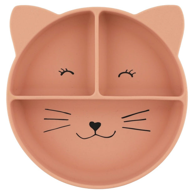 Trixie Siliconen Verdeel Bord Mrs Cat met drie vakken en zuignap in vrolijk katten ontwerp