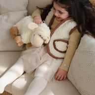 Merino wollen bodywarmer met capuchon kind - Beige met bruine rand