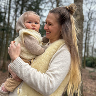 Merino wollen bodywarmer volwassenen met houten touwtjes