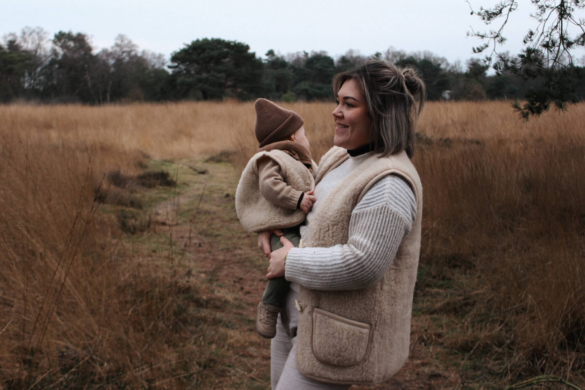 Merino wollen bodywarmer volwassenen met houten touwtjes