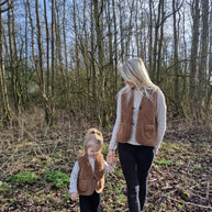 Merino wollen bodywarmer volwassenen met houten touwtjes
