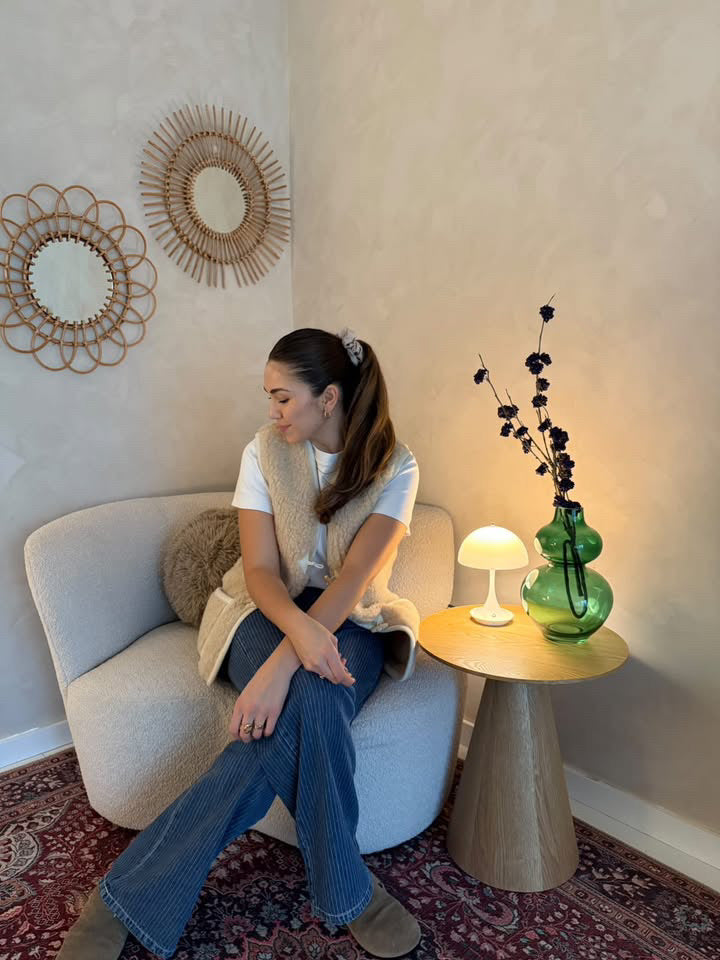 Merino wollen bodywarmer volwassenen met houten touwtjes