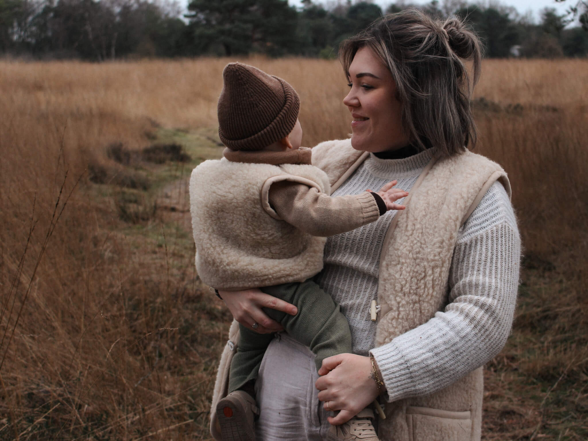 Merino wollen bodywarmer volwassenen met houten touwtjes