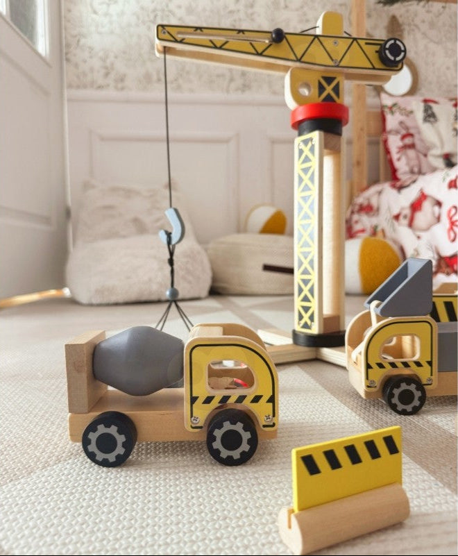 Wooden Construction Site With Vehicles