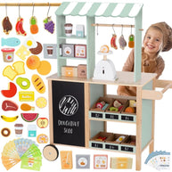 Woopie Houten Food Truck Stand Groot met 73 stuks speelvoedsel en accessoires voor kinderen