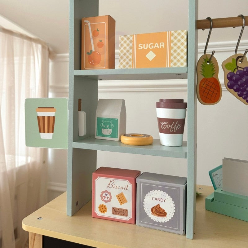 Woopie Houten Food Truck Stand Groot met houten speelvoedsel en accessoires voor rollenspel