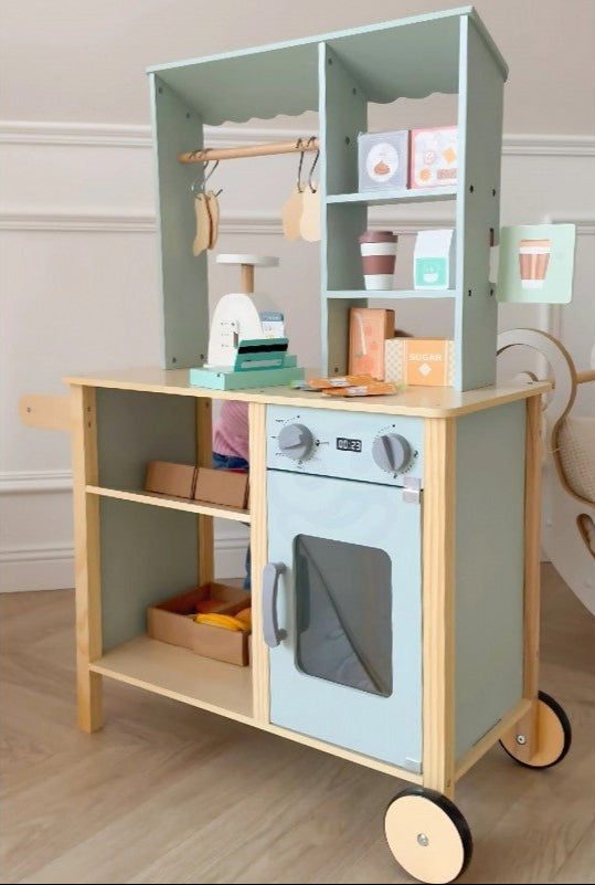 Woopie Houten Food Truck Stand Groot winkelkraam met speelvoedsel en accessoires voor kinderen