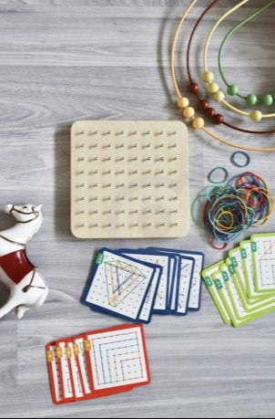 Geoplan on Rubber Bands Wooden Puzzle, 69 pcs