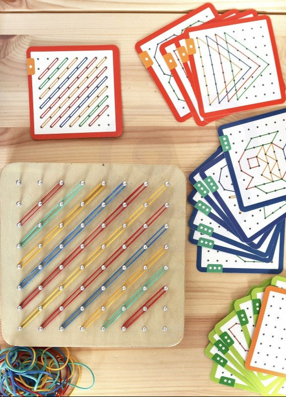Geoplan on Rubber Bands Wooden Puzzle, 69 pcs
