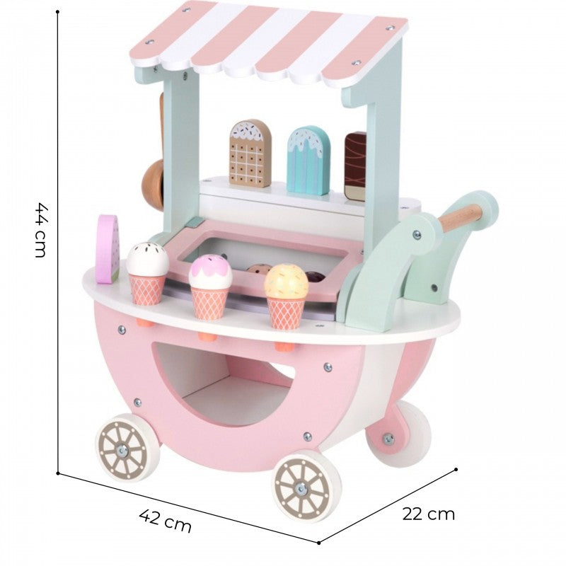 Woopie Houten Ice Cream Kar houten speelgoed ijscokraam met pastelkleuren en accessoires