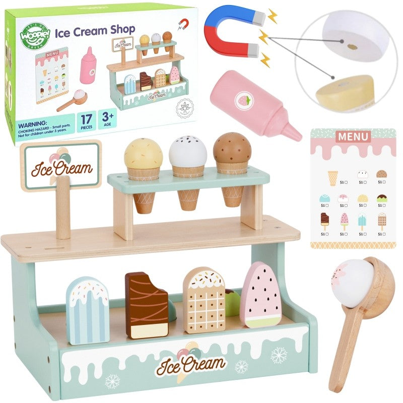 Woopie Houten Ice Cream Set met ijshoorntjes, ijslolly’s en magnetische ijsschepjes voor kinderen