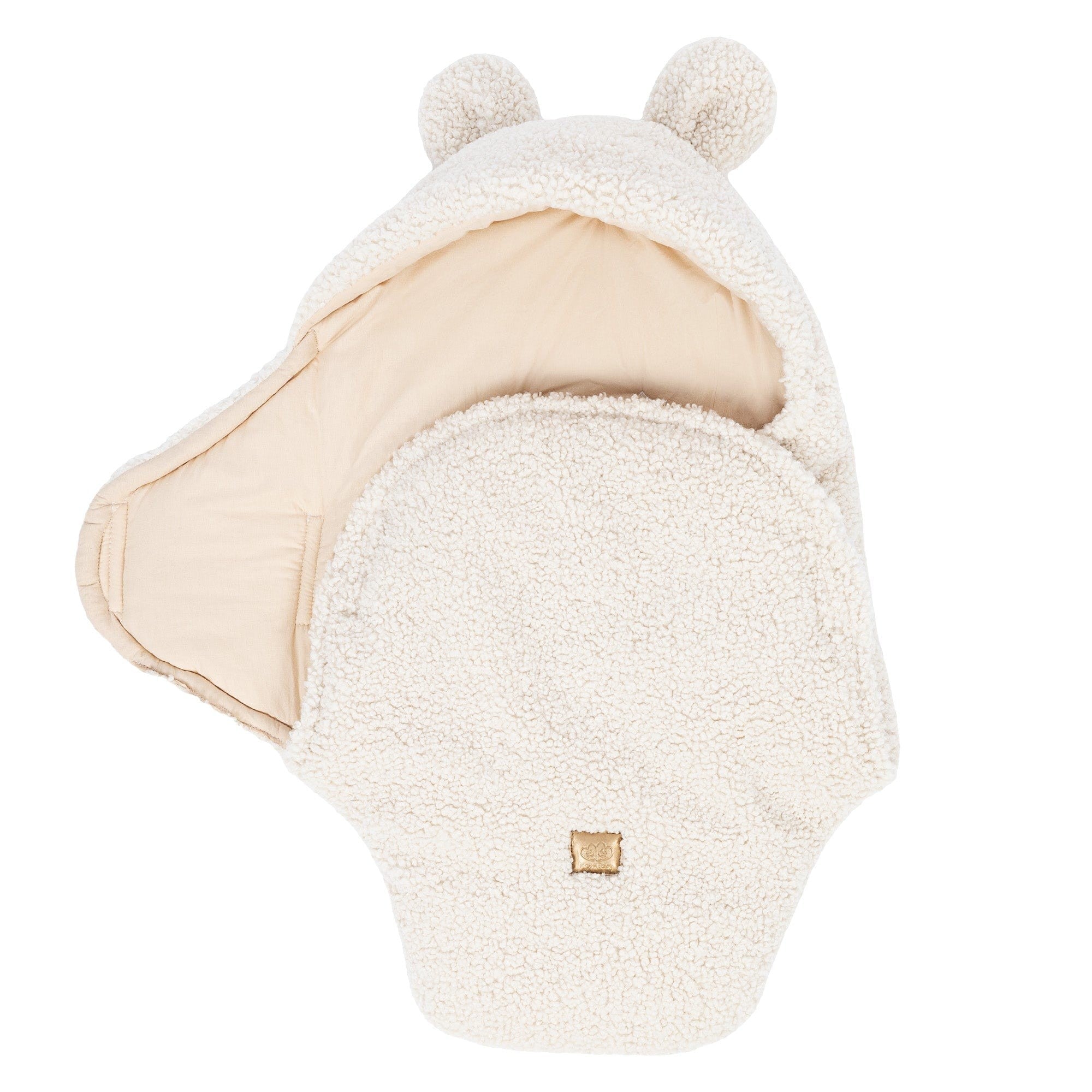 MeowBaby Wikkeldeken Bear - Bearly Cream zachte babydeken met berenoortjes en katoenen binnenlaag