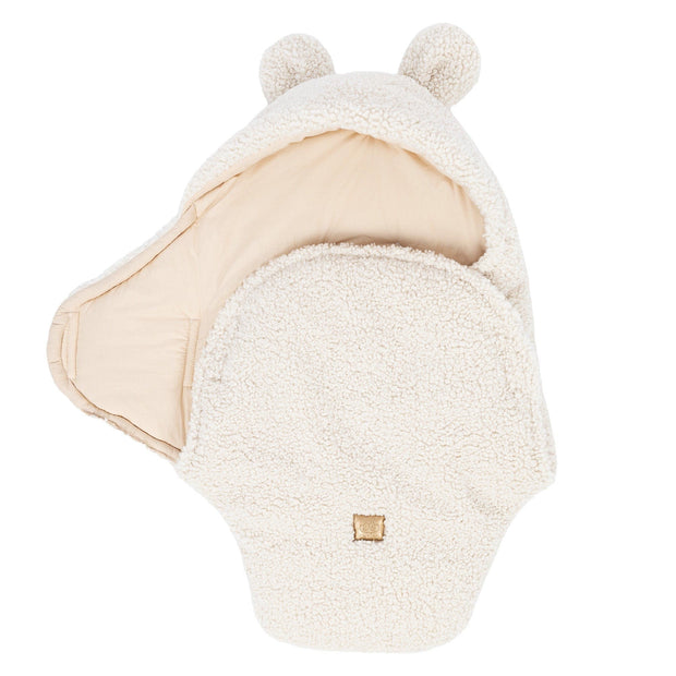 MeowBaby Wikkeldeken Bear - Bearly Cream zachte babydeken met berenoortjes en katoenen binnenlaag