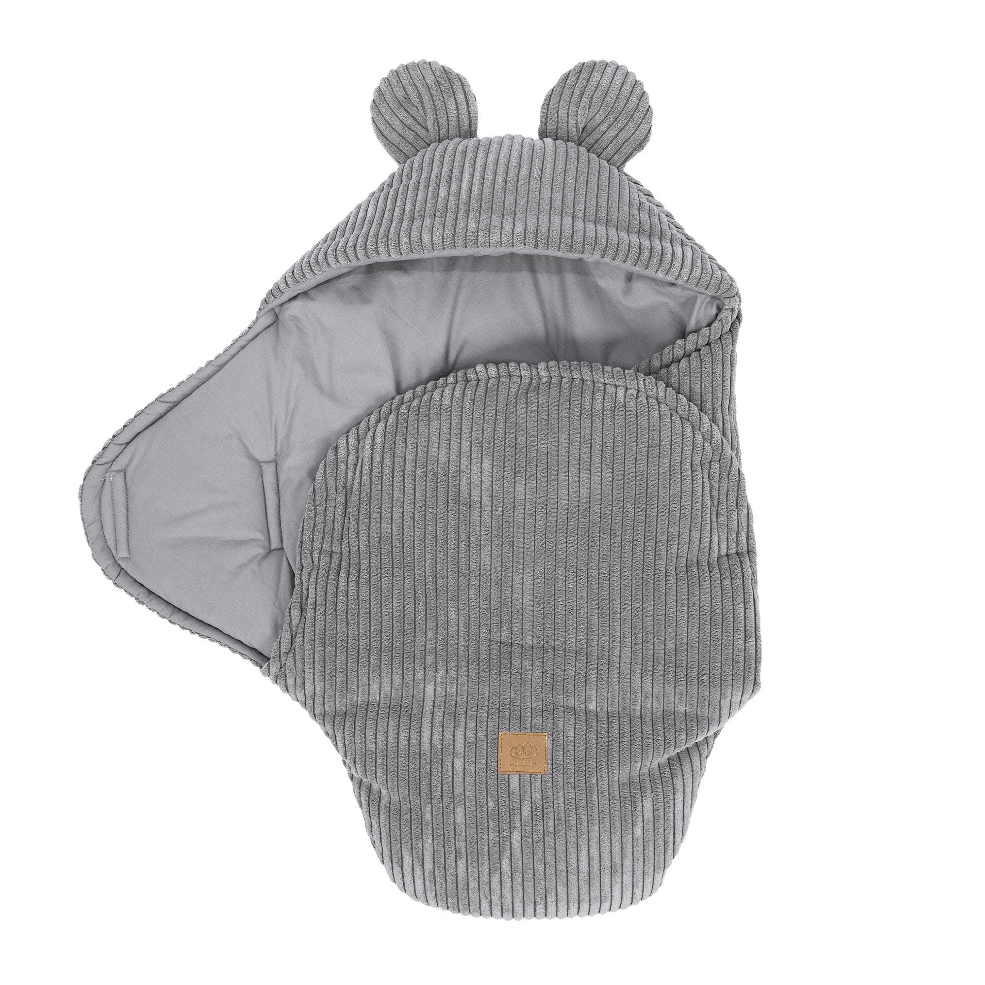 Grijze MeowBaby Wikkeldeken Rib Bear met zachte ribcorduroy en schattige berenoortjes