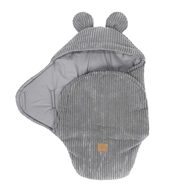 Grijze MeowBaby Wikkeldeken Rib Bear met zachte ribcorduroy en schattige berenoortjes