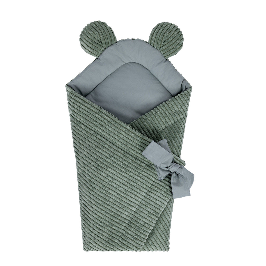 MeowBaby Wikkeldeken Rib Olive Green zachte inbakerdoek met verstelbare striksluiting