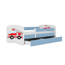 Kocot Kids Junior Bed Brandweerauto Blauw kinderbed met opberglade en zijbeveiliging