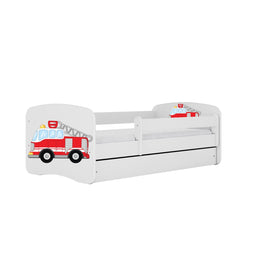 Kocot Kids Junior Bed brandweerauto wit met lade en zijbeveiliging voor kinderen