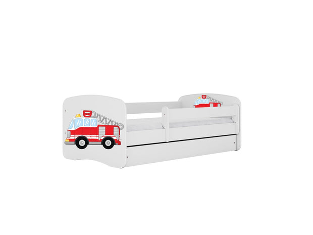 Kocot Kids Junior Bed brandweerauto wit met lade en zijbeveiliging voor kinderen