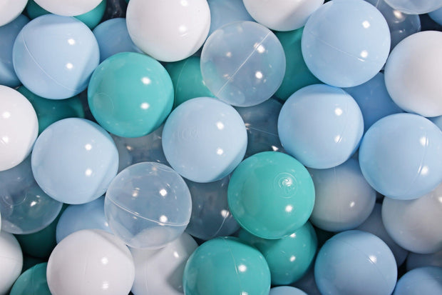MeowBaby Ballen voor Ballenbak 200 stuks blauw turquoise transparant wit kunststof ballen