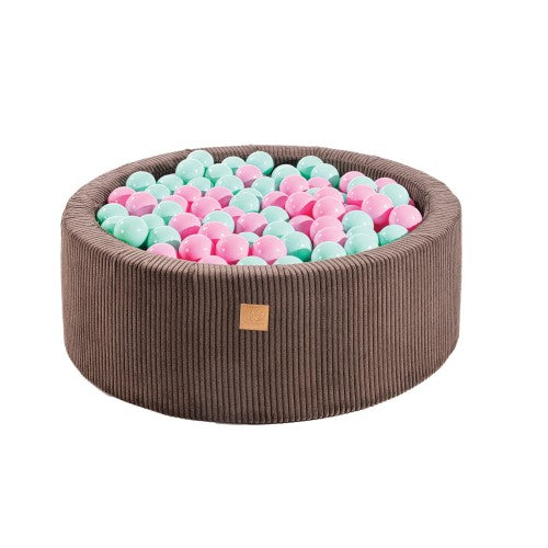 MeowBaby Ballenbak Bruin Rib met blauw en roze ballen, inclusief 200 ballen, veilig en zacht